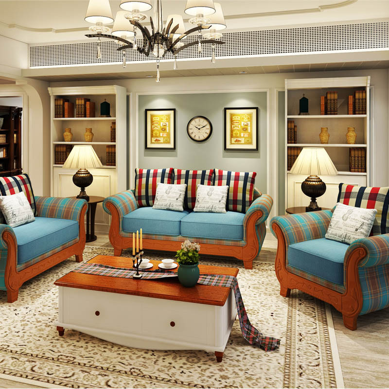 地中海布藝客廳轉(zhuǎn)角組合沙發(fā)