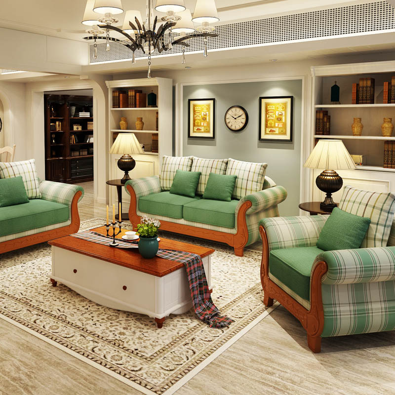 地中海布藝客廳轉(zhuǎn)角組合沙發(fā)