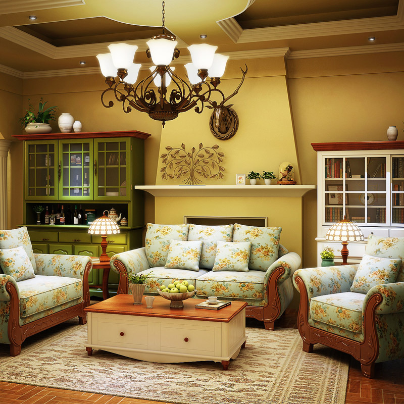 地中海布藝客廳轉(zhuǎn)角組合沙發(fā)